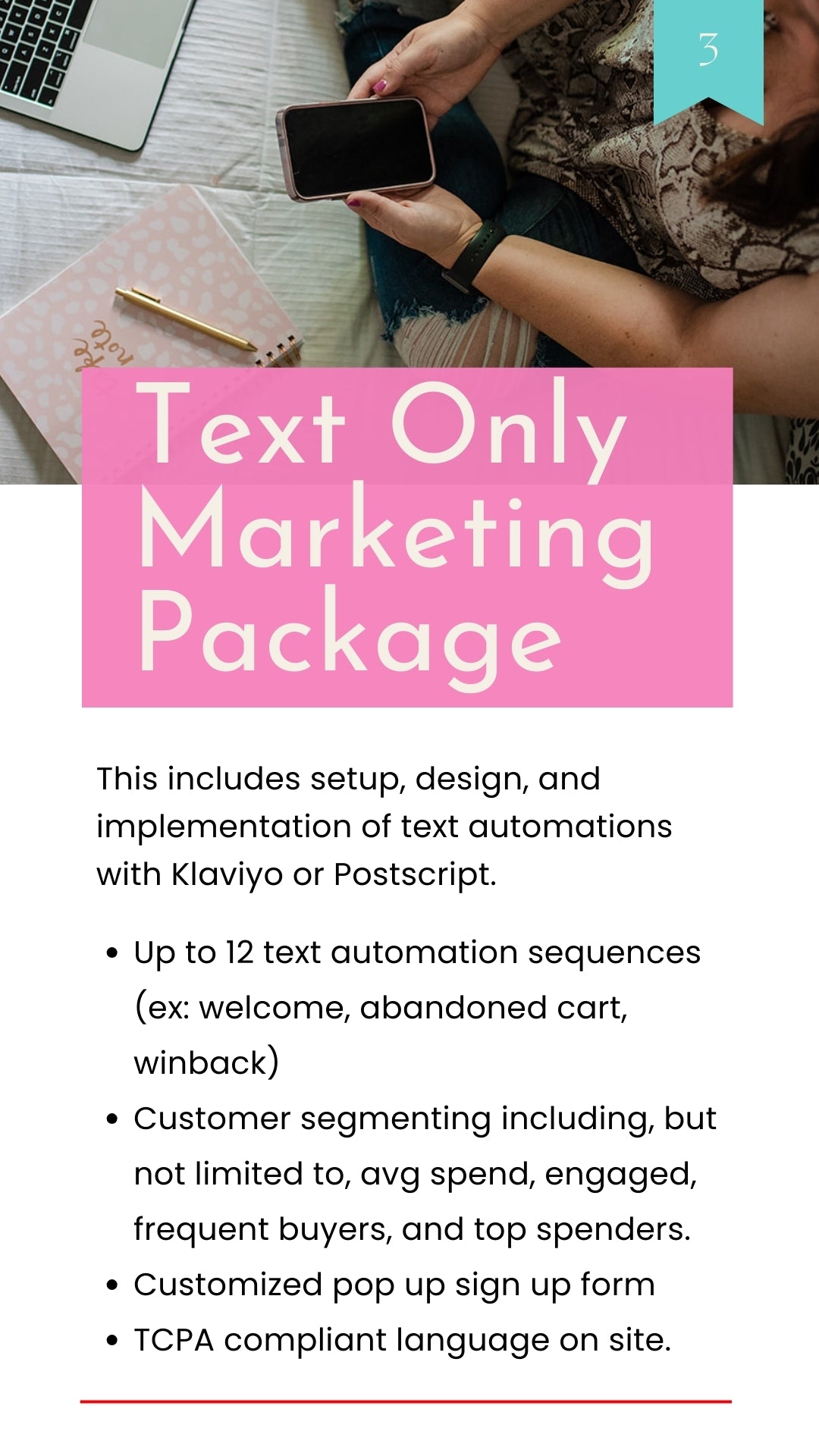 Implement automated SMS/MMS messaging in your boutique business with our text marketing package